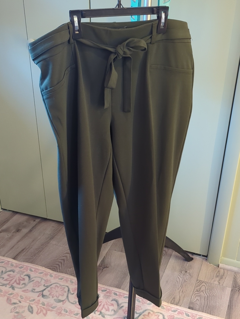 Tie-Waist Olive Tapered Trousers